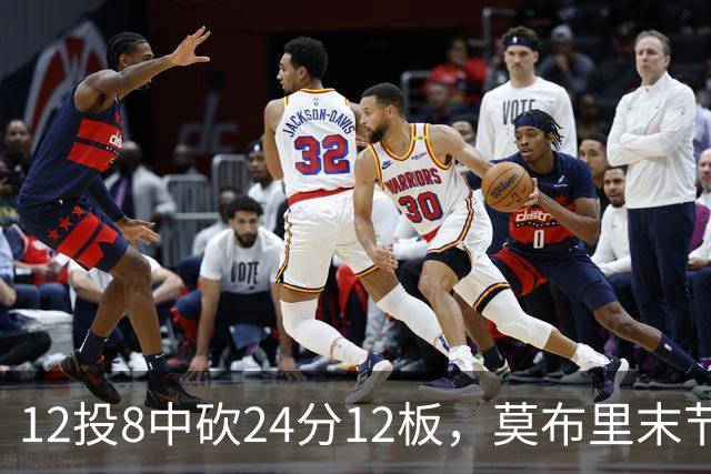 12投8中砍24分12板，莫布里末节独得10分仍正负值-1